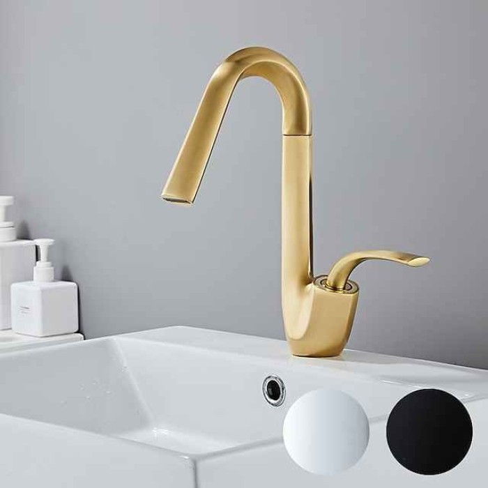 Bathroom Sink Faucet,Brass High Arc Waterfall Brushed and Painted Finishes Single Handle One Hole Bath Taps