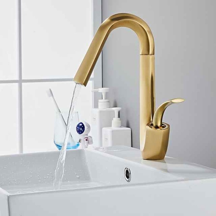 Bathroom Sink Faucet,Brass High Arc Waterfall Brushed and Painted Finishes Single Handle One Hole Bath Taps