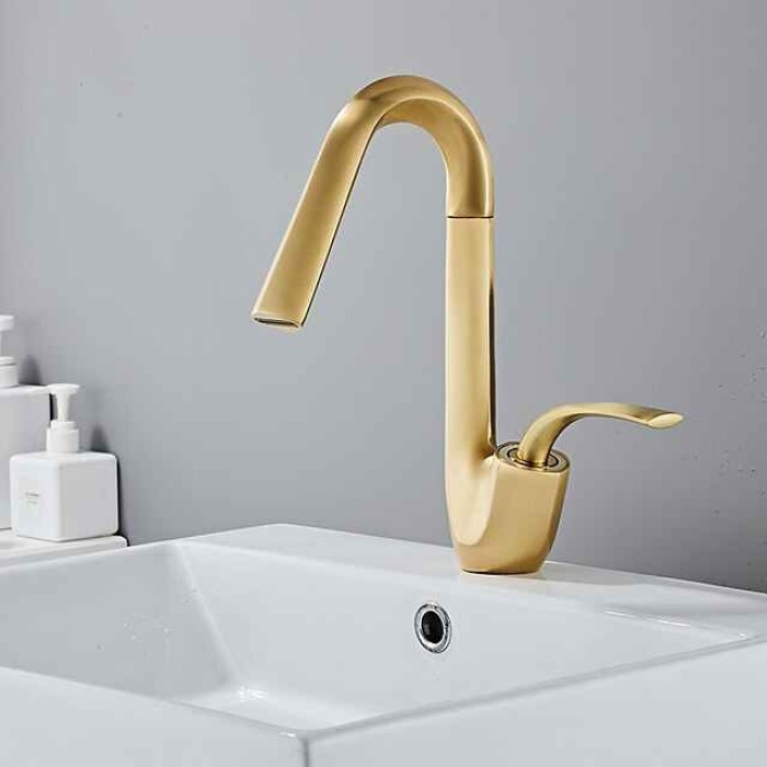 Bathroom Sink Faucet,Brass High Arc Waterfall Brushed and Painted Finishes Single Handle One Hole Bath Taps