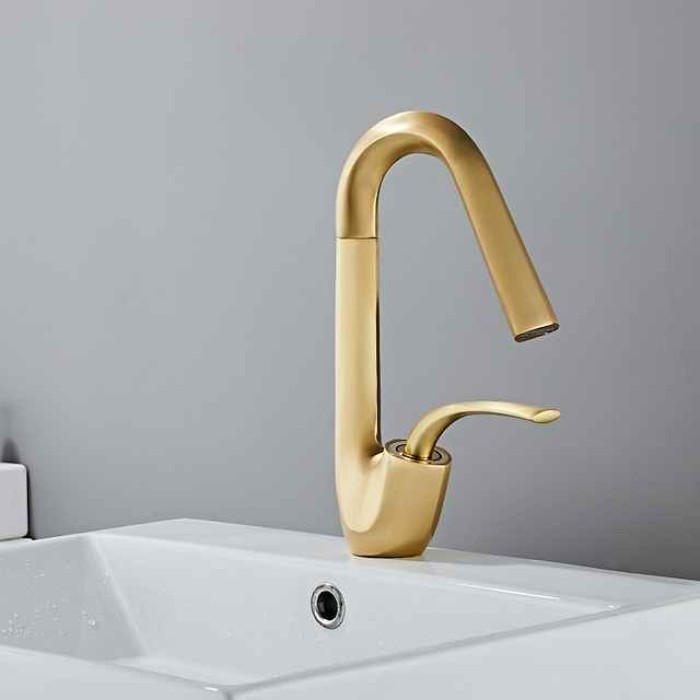 Bathroom Sink Faucet,Brass High Arc Waterfall Brushed and Painted Finishes Single Handle One Hole Bath Taps