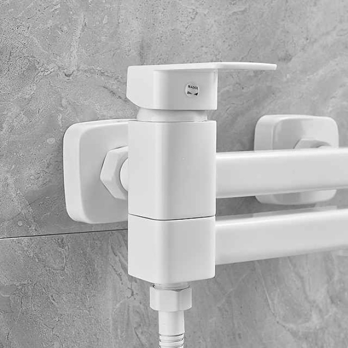 Bathtub Faucet Dual Spout Wall Mounted White, Bath Tub Filler Mixer Brass Tap with Heldhand Showerhand, Ceramic Valve Single Handle Control