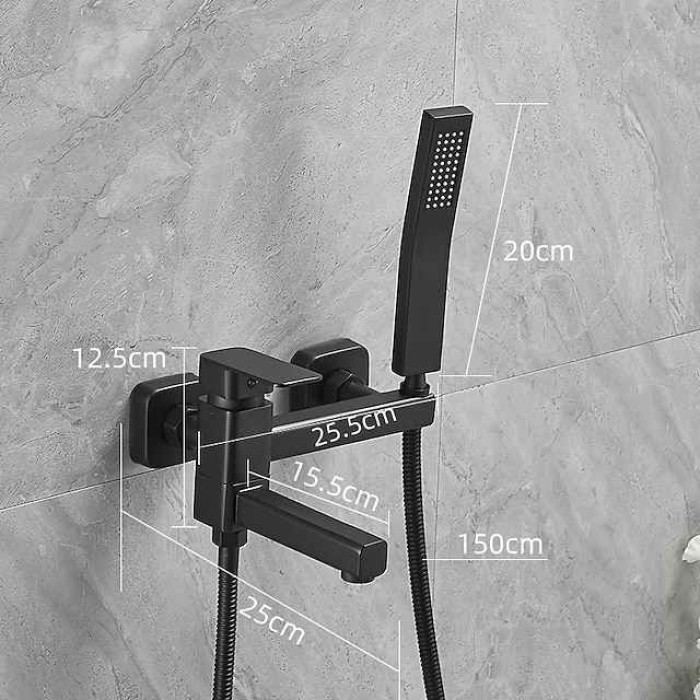 Bathtub Faucet Dual Spout Wall Mounted, Bath Tub Filler Mixer Brass Tap with Heldhand Showerhand, Ceramic Valve Single Handle Control