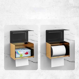 Paper Towel Rack Hole Free Light Luxury Black Gold Toilet Hand Wipe Paper Towel Box Toilet Mobile Phone Toilet Roll Paper Toilet Paper Rack