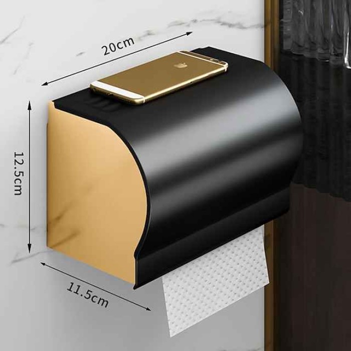 Paper Towel Rack Hole Free Light Luxury Black Gold Toilet Hand Wipe Paper Towel Box Toilet Mobile Phone Toilet Roll Paper Toilet Paper Rack