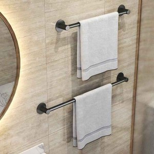 Non Perforated Towel Rack Bathroom Rack Space Aluminum Black Wall Hanging Round Bottom Single Pole Double-Layer Towel Bar