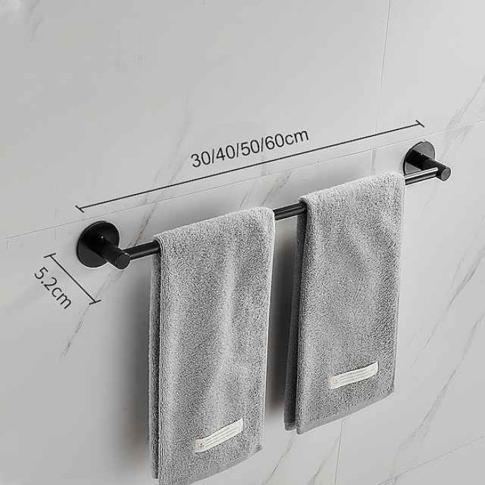 Non Perforated Towel Rack Bathroom Rack Space Aluminum Black Wall Hanging Round Bottom Single Pole Double-Layer Towel Bar