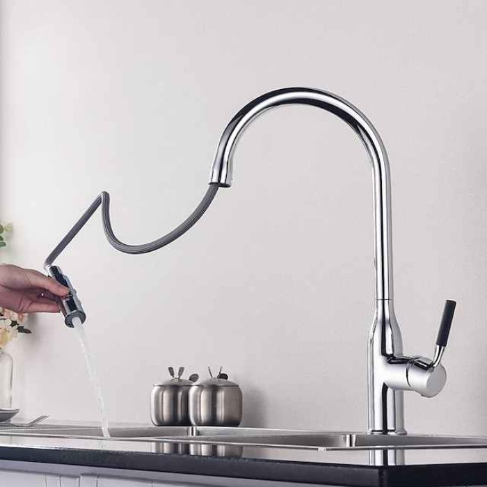 Kitchen faucet - Single Handle One Hole Brushed / Electroplated / Painted Finishes Pull-out / Pull-down / Standard Spout / Tall / High Arc Centerset Modern Contemporary Kitchen Taps