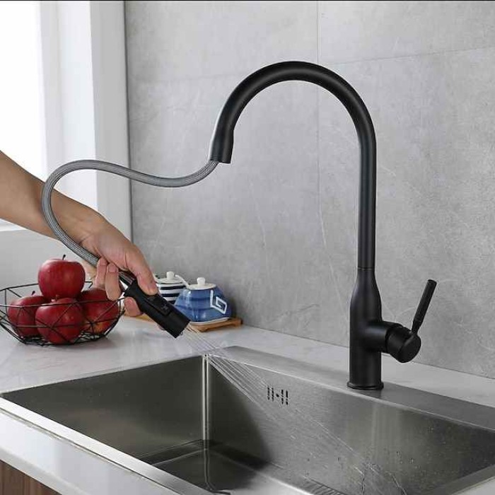 Kitchen faucet - Single Handle One Hole Brushed / Electroplated / Painted Finishes Pull-out / Pull-down / Standard Spout / Tall / High Arc Centerset Modern Contemporary Kitchen Taps