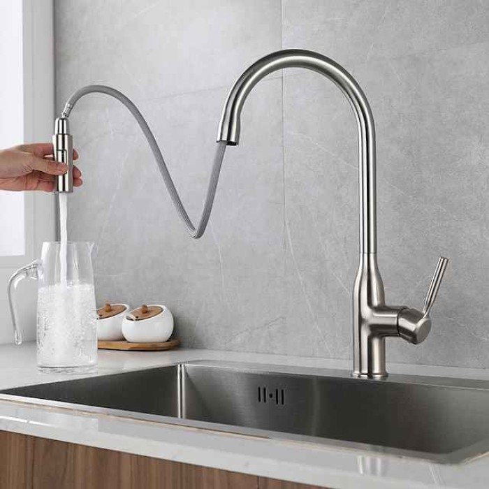 Kitchen faucet - Single Handle One Hole Brushed / Electroplated / Painted Finishes Pull-out / Pull-down / Standard Spout / Tall / High Arc Centerset Modern Contemporary Kitchen Taps