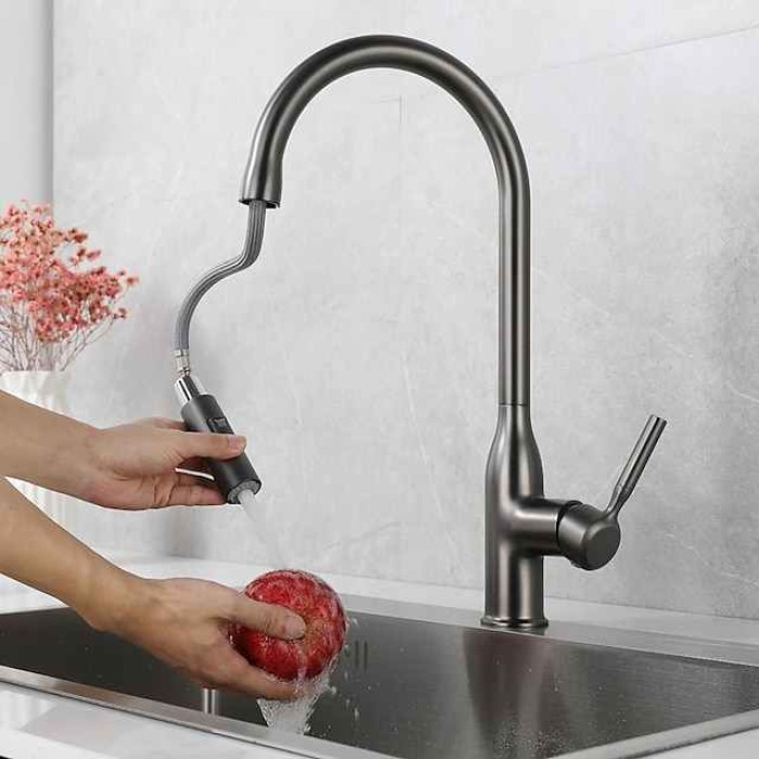 Kitchen faucet - Single Handle One Hole Brushed / Electroplated / Painted Finishes Pull-out / Pull-down / Standard Spout / Tall / High Arc Centerset Modern Contemporary Kitchen Taps