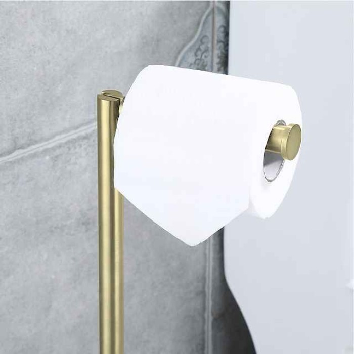 Free Standing Toilet Paper Holder Stand with Marble Base,304 Stainless Steel Rustproof Tissue Roll Holder Floor Stand Storage for Bathroom (Chrome)