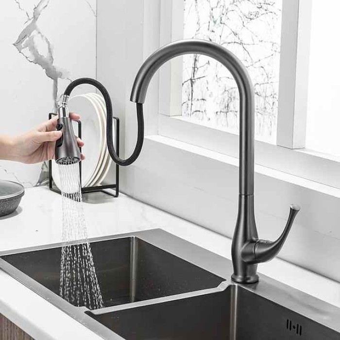 Kitchen Faucet with Pull-out Spray,Single Handle One Hole Brushed / Electroplated Pull-out / Pull-down / Standard Spout / Tall / High Arc Centerset