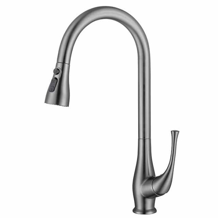 Kitchen Faucet with Pull-out Spray,Single Handle One Hole Brushed / Electroplated Pull-out / Pull-down / Standard Spout / Tall / High Arc Centerset