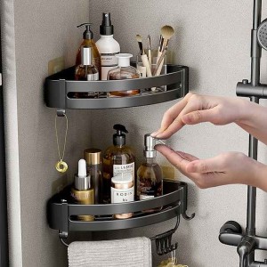 Black Bathroom Shelf Bathroom Non Perforated Toilet Toilet Washstand Shower Room Wall Hanging Storage Triangle Basket