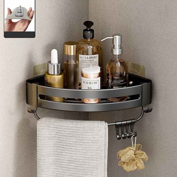 Black Bathroom Shelf Bathroom Non Perforated Toilet Toilet Washstand Shower Room Wall Hanging Storage Triangle Basket