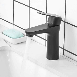 Bathroom Sink Faucet,Stainless Steel Matte Black/Brushed Single Handle One Hole Bath Taps with Hot and Cold Switch