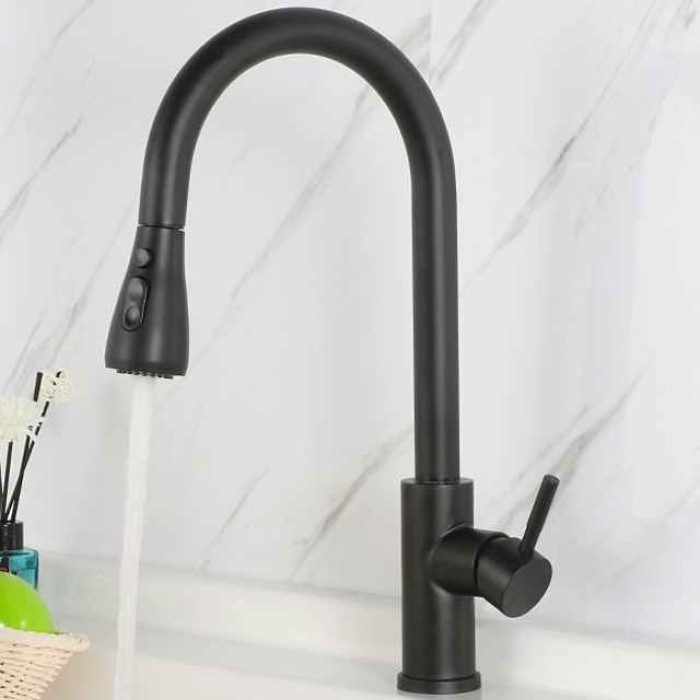 Kitchen Sink Mixer Faucet with Pull Out Spray, 360 Rotating Single Handle Pull Down Tap Brushed 304 Stainless Steel Deck Mounted Kitchen Vessel Taps