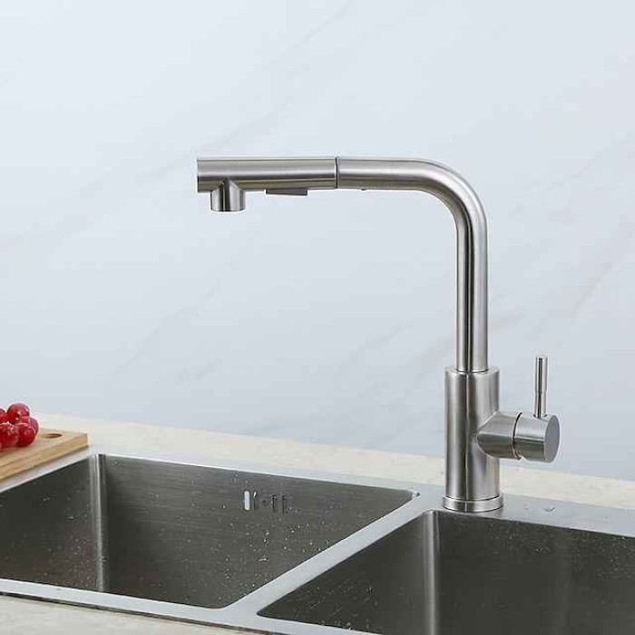 Kitchen Faucet,304 Stainless Steel Single Handle One Hole Brushed Pull-out / Pull-down / Standard Spout Centerset Minimalist / Modern Contemporary Kitchen Taps