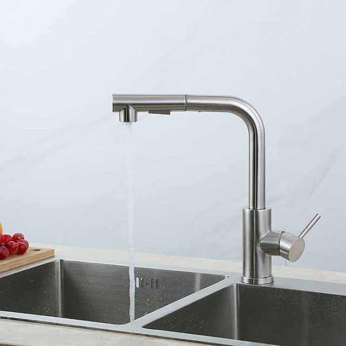 Kitchen Faucet,304 Stainless Steel Single Handle One Hole Brushed Pull-out / Pull-down / Standard Spout Centerset Minimalist / Modern Contemporary Kitchen Taps