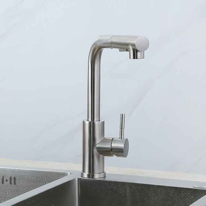 Kitchen Faucet,304 Stainless Steel Single Handle One Hole Brushed Pull-out / Pull-down / Standard Spout Centerset Minimalist / Modern Contemporary Kitchen Taps