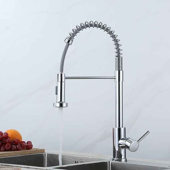 Kitchen Faucets 304 Stainless Steel Single Handle Single Lever Pull Down Sprayer Spring Kitchen Sink Faucet Brushed Nickel