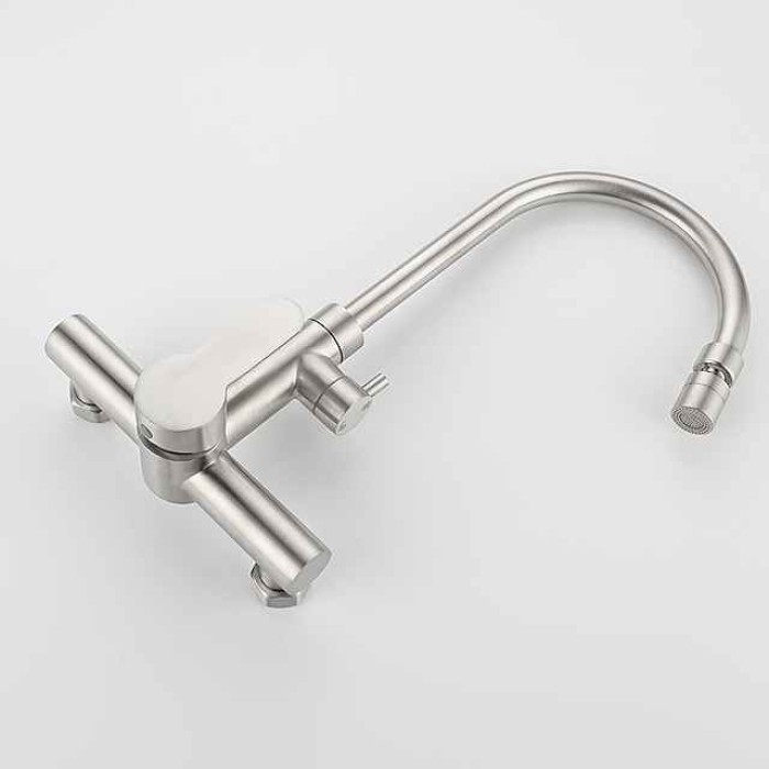 Kitchen Faucet with Bidet Single Handle Two Holes Stainless Steel Standard Spout Wall Mounted Modern Contemporary Kitchen Taps