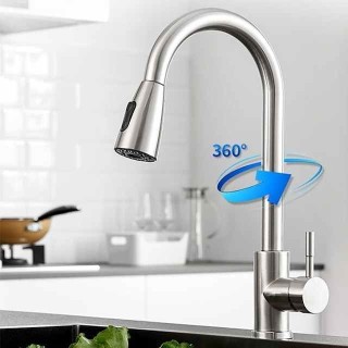 Kitchen Faucet with Pull-out Spray,Single Handle One Hole Stainless Steel Pull-out / Pull-down / Standard Spout / Tall / High Arc Centerset Minimalist / Modern Contemporary Kitchen Taps