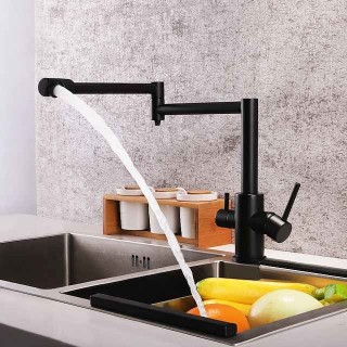 Kitchen Faucet,Foldable Single Handle One Hole Electroplated Pot Filler Centerset Modern Contemporary Kitchen Taps(Black/Brush Nickel)