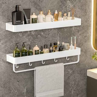 Bathroom Shelves Wall Mounted White Storage Organizer Rack Bathroom Kitchen Bathroom Hardware Pendant Bathroom Shelf Space Aluminum Shower Rack Corner Shelf Square Bath Shower Shelf