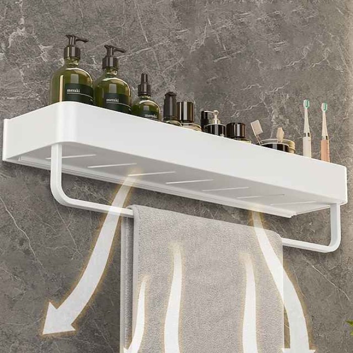 Bathroom Shelves Wall Mounted White Storage Organizer Rack Bathroom Kitchen Bathroom Hardware Pendant Bathroom Shelf Space Aluminum Shower Rack Corner Shelf Square Bath Shower Shelf