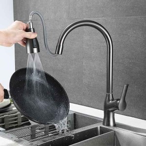 Kitchen Faucet with Pull-out Spray,Single Handle One Hole Rotatable Electroplated Pull-out / Pull-down / Standard Spout / Tall / High Arc Centerset Modern Contemporary Style Kitchen Taps