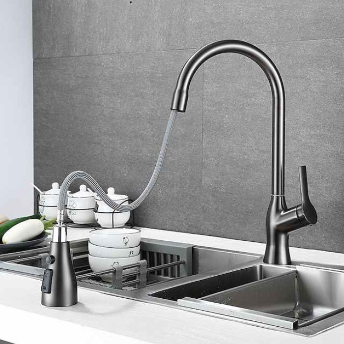 Kitchen Faucet with Pull-out Spray,Single Handle One Hole Rotatable Electroplated Pull-out / Pull-down / Standard Spout / Tall / High Arc Centerset Modern Contemporary Style Kitchen Taps