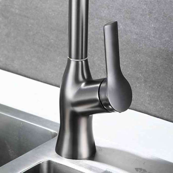 Kitchen Faucet with Pull-out Spray,Single Handle One Hole Rotatable Electroplated Pull-out / Pull-down / Standard Spout / Tall / High Arc Centerset Modern Contemporary Style Kitchen Taps