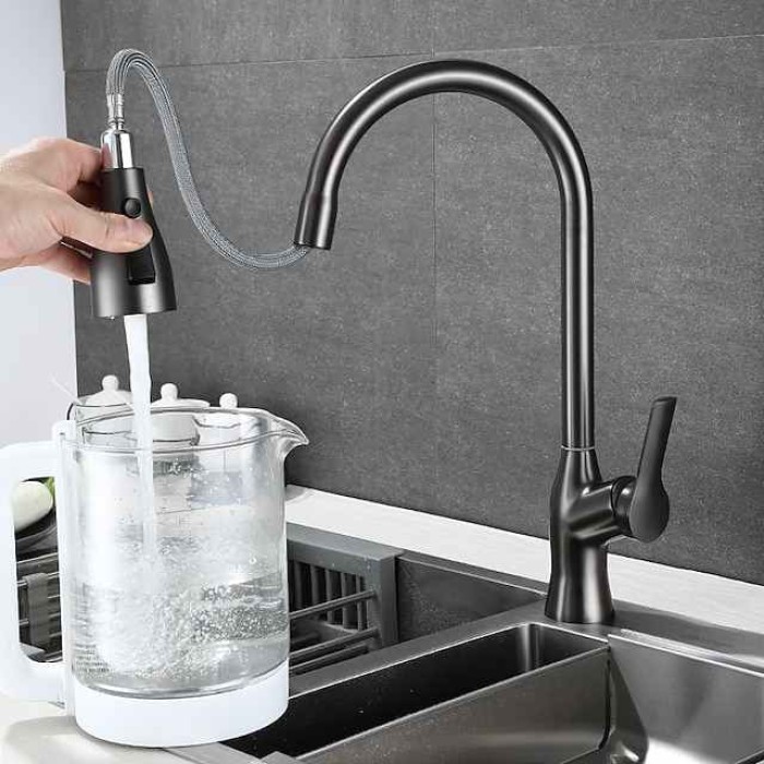 Kitchen Faucet with Pull-out Spray,Single Handle One Hole Rotatable Electroplated Pull-out / Pull-down / Standard Spout / Tall / High Arc Centerset Modern Contemporary Style Kitchen Taps