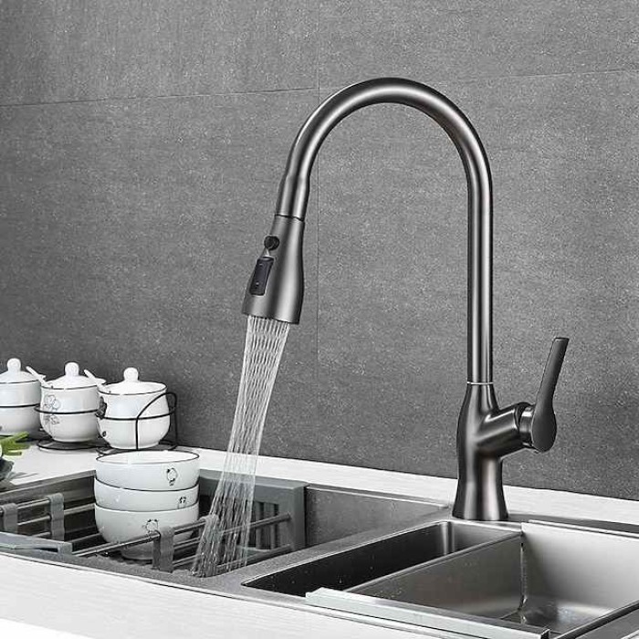 Kitchen Faucet with Pull-out Spray,Single Handle One Hole Rotatable Electroplated Pull-out / Pull-down / Standard Spout / Tall / High Arc Centerset Modern Contemporary Style Kitchen Taps