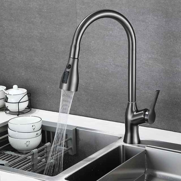 Kitchen Faucet with Pull-out Spray,Single Handle One Hole Rotatable Electroplated Pull-out / Pull-down / Standard Spout / Tall / High Arc Centerset Modern Contemporary Style Kitchen Taps