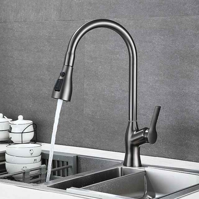 Kitchen Faucet with Pull-out Spray,Single Handle One Hole Rotatable Electroplated Pull-out / Pull-down / Standard Spout / Tall / High Arc Centerset Modern Contemporary Style Kitchen Taps