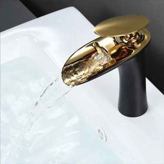 Waterfall Bathroom Sink Mixer Faucet, Mono Wash Basin Single Handle Basin Taps with Hot and Cold Hose Monobloc Vessel Water Brass Tap Deck Mounted