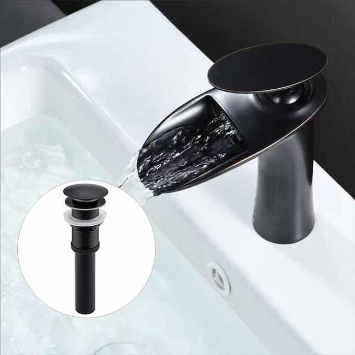 Waterfall Bathroom Sink Mixer Faucet, Mono Wash Basin Single Handle Basin Taps with Hot and Cold Hose Monobloc Vessel Water Brass Tap Deck Mounted