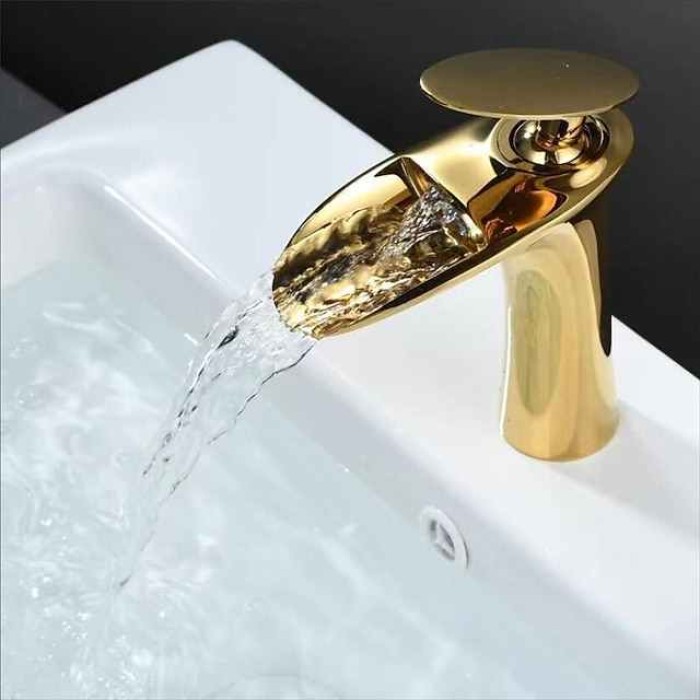 Waterfall Bathroom Sink Mixer Faucet, Mono Wash Basin Single Handle Basin Taps with Hot and Cold Hose Monobloc Vessel Water Brass Tap Deck Mounted