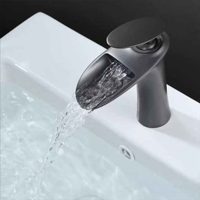 Waterfall Bathroom Sink Mixer Faucet, Mono Wash Basin Single Handle Basin Taps with Hot and Cold Hose Monobloc Vessel Water Brass Tap Deck Mounted