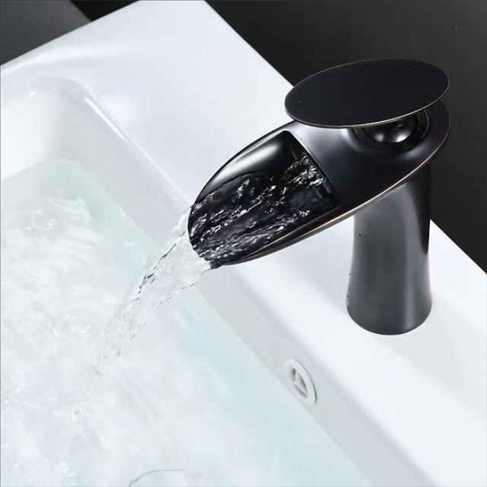 Waterfall Bathroom Sink Mixer Faucet, Mono Wash Basin Single Handle Basin Taps with Hot and Cold Hose Monobloc Vessel Water Brass Tap Deck Mounted