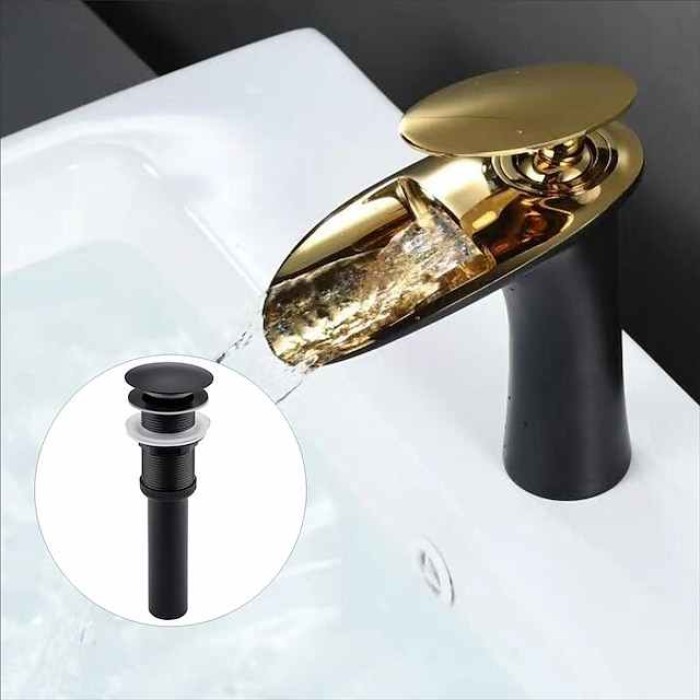 Waterfall Bathroom Sink Mixer Faucet, Mono Wash Basin Single Handle Basin Taps with Hot and Cold Hose Monobloc Vessel Water Brass Tap Deck Mounted