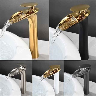 Waterfall Bathroom Sink Mixer Faucet Tall, Mono Wash Basin Single Handle Taps Deck Mounted, Washroom with Hot and Cold Hose Monobloc Vessel Water Brass Tap