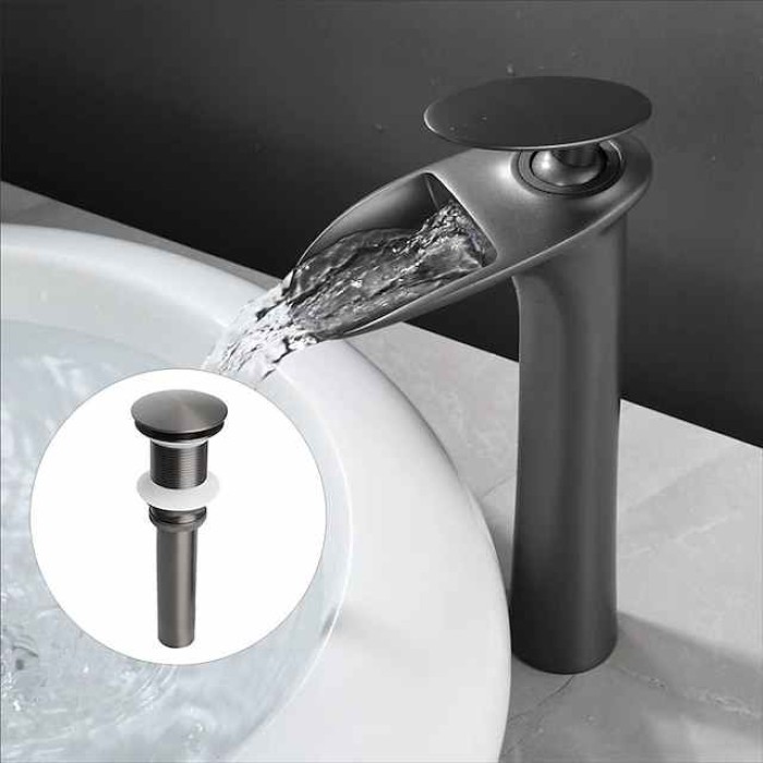 Waterfall Bathroom Sink Mixer Faucet Tall, Mono Wash Basin Single Handle Taps Deck Mounted, Washroom with Hot and Cold Hose Monobloc Vessel Water Brass Tap