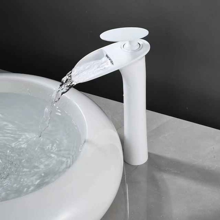 Waterfall Bathroom Sink Mixer Faucet Tall, Mono Wash Basin Single Handle Taps Deck Mounted, Washroom with Hot and Cold Hose Monobloc Vessel Water Brass Tap