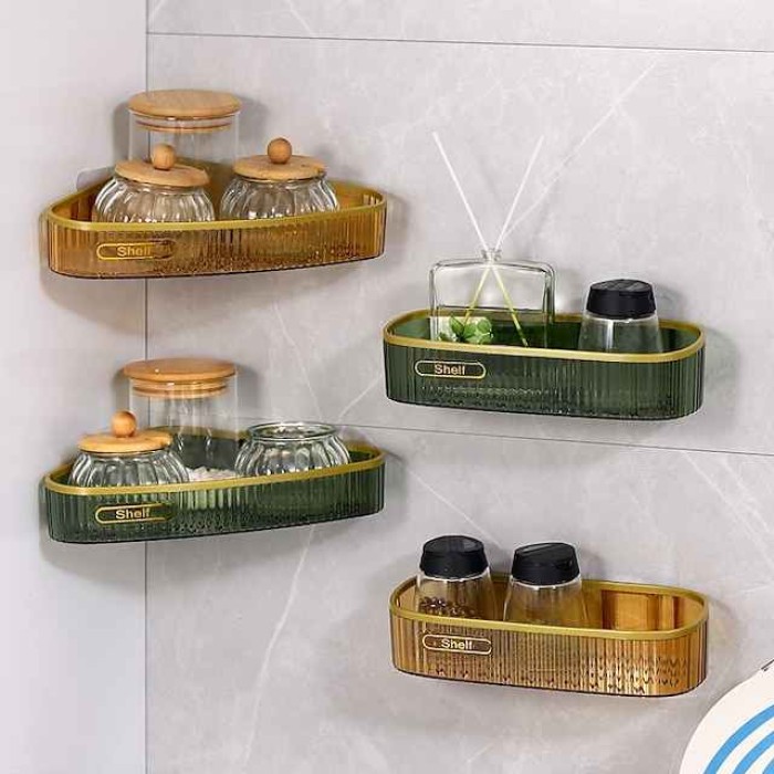 Bathroom Shower Shelf,Multi-Function Corner Storage Rack Kitchen Bathroom Bathroom Draining Shelf Washbasin Seamless Triangle Storage Rack