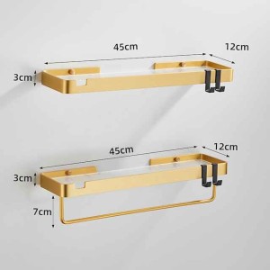 Bathroom Shelves Wall Mounted Golden Storage Organizer Rack Bathroom Kitchen Bathroom Hardware Pendant Bathroom Shelf Space Aluminum Acrylic Shower Rack Corner Shelf Square Bath Shower Shelf(Golden,Black)