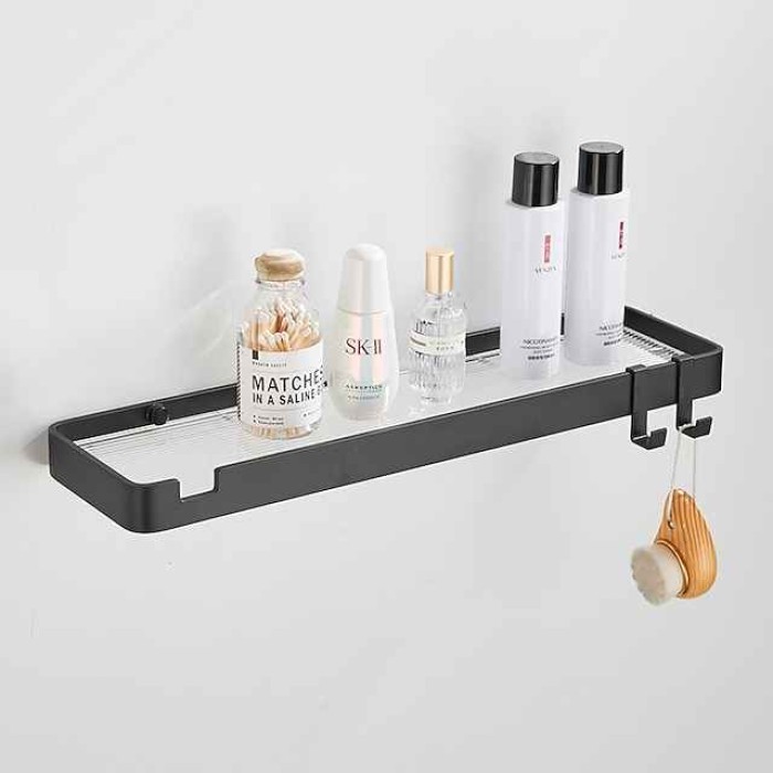 Bathroom Shelves Wall Mounted Golden Storage Organizer Rack Bathroom Kitchen Bathroom Hardware Pendant Bathroom Shelf Space Aluminum Acrylic Shower Rack Corner Shelf Square Bath Shower Shelf(Golden,Black)