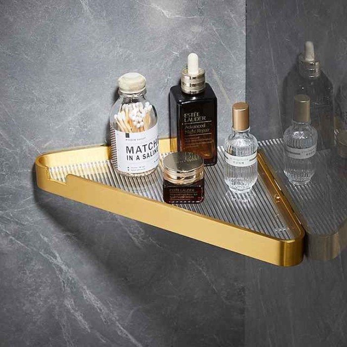 Bathroom Shelf Space Aluminum Acrylic Brushed Black and Golden Wall Mount Triangle Shower Corner Storage Rack Bath Accessories Single Layer